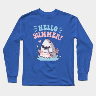 Cute Shark Bon Appetit, Hello Summer Funny Long Sleeve T-Shirt